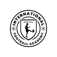 the international football academy logo on a black background